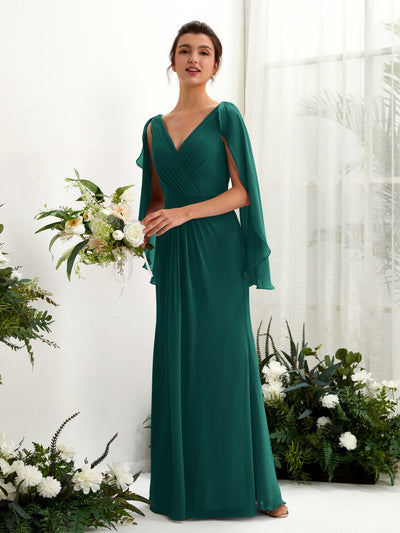 Carlyna Alain A-Line Dark Emerald Bridesmaid Dress Maxi Cap Sleeve V-Neck Dress Front View #color_dark-emerald