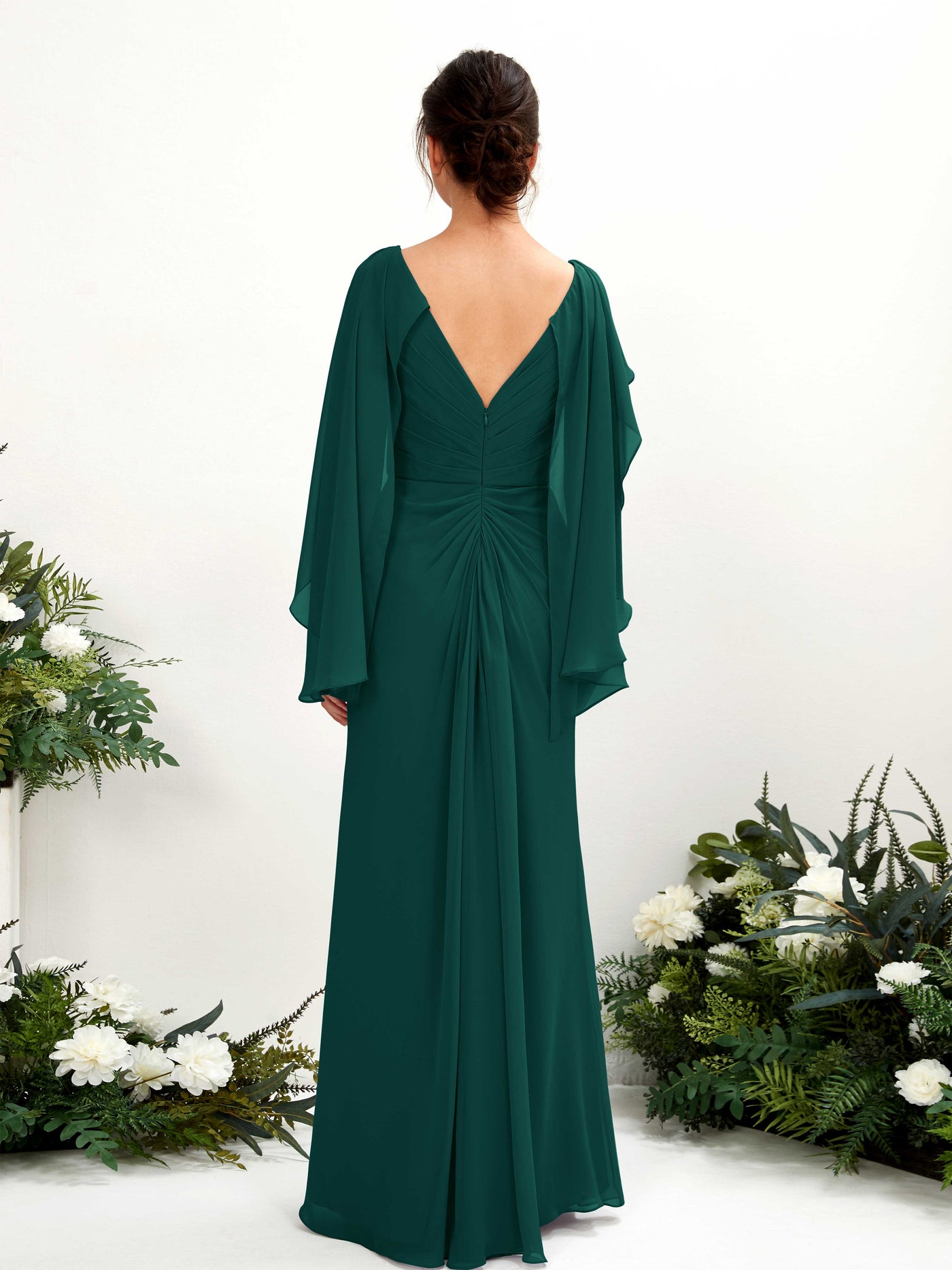 A-line V-neck Chiffon Bridesmaid Dress - Dark Emerald (80220117)#color_dark-emerald