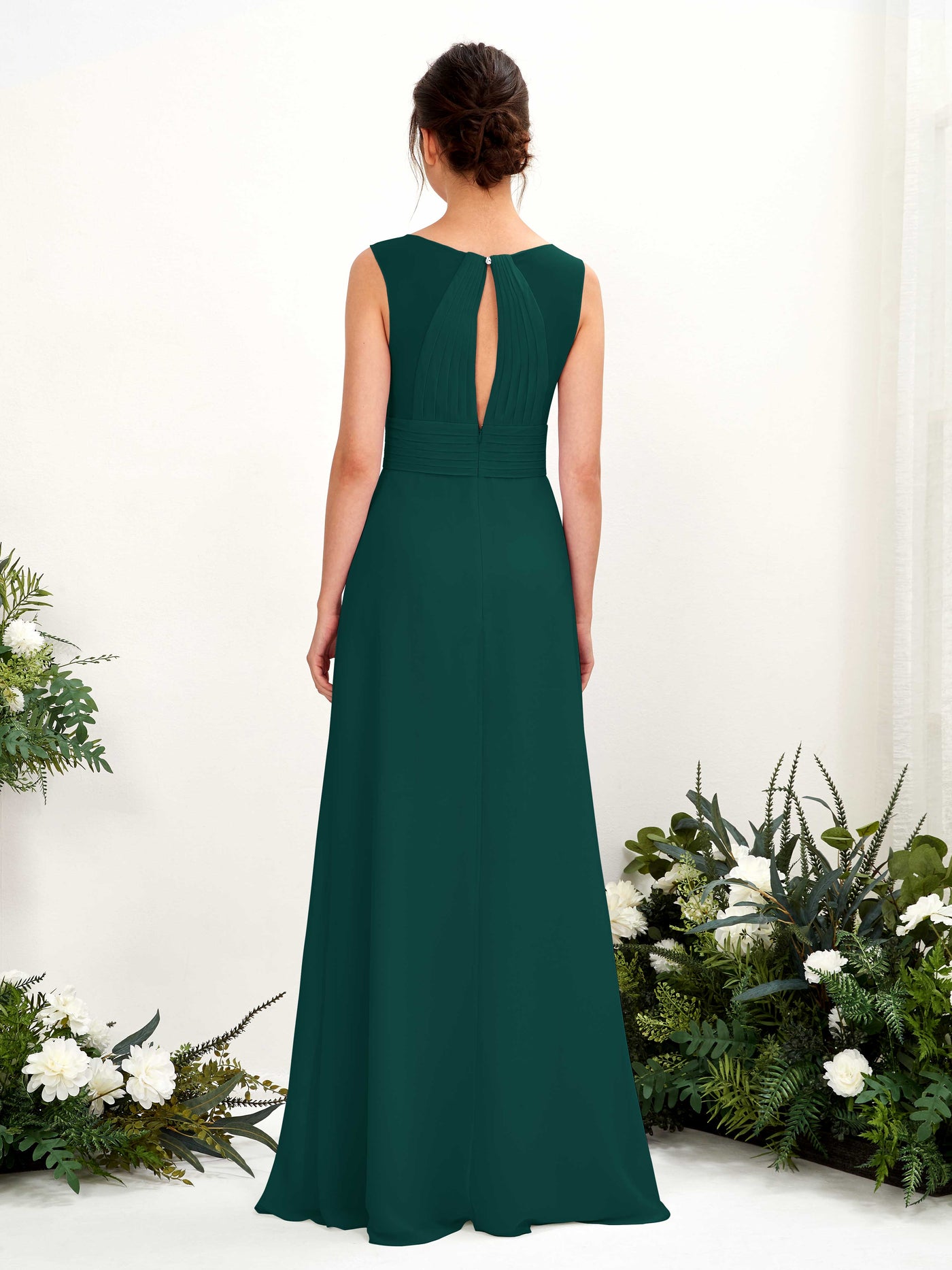 A-line V-neck Sleeveless Chiffon Bridesmaid Dress - Dark Emerald (81220917)#color_dark-emerald