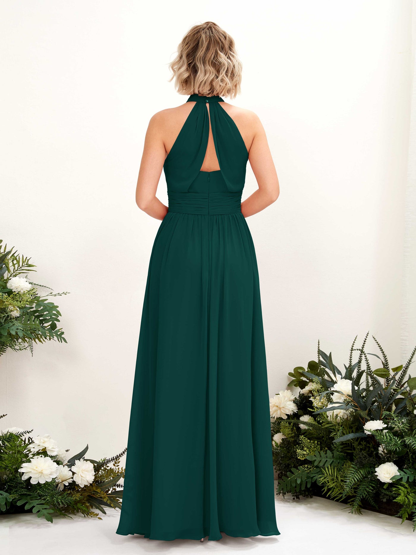 Ball Gown Halter Sleeveless Chiffon Bridesmaid Dress - Dark Emerald (81225317)#color_dark-emerald