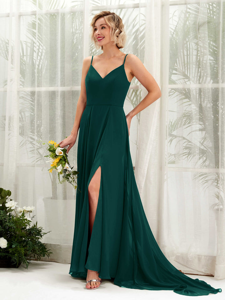 Ball Gown V-neck Sleeveless Bridesmaid Dress - Dark Emerald (81224117)