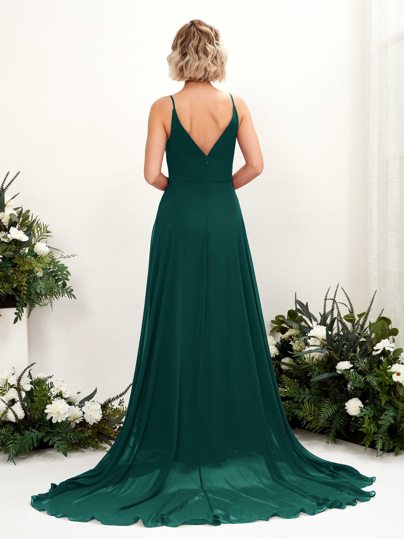 Ball Gown V-neck Sleeveless Bridesmaid Dress - Dark Emerald (81224117)#color_dark-emerald