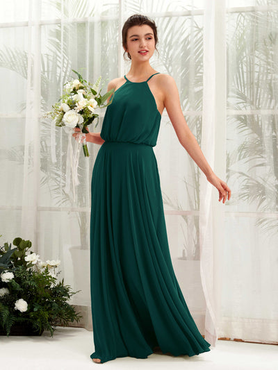 Carlyna Alva A-Line Dark Emerald Bridesmaid Dress Maxi Sleeveless Halter Dress Front View #color_dark-emerald