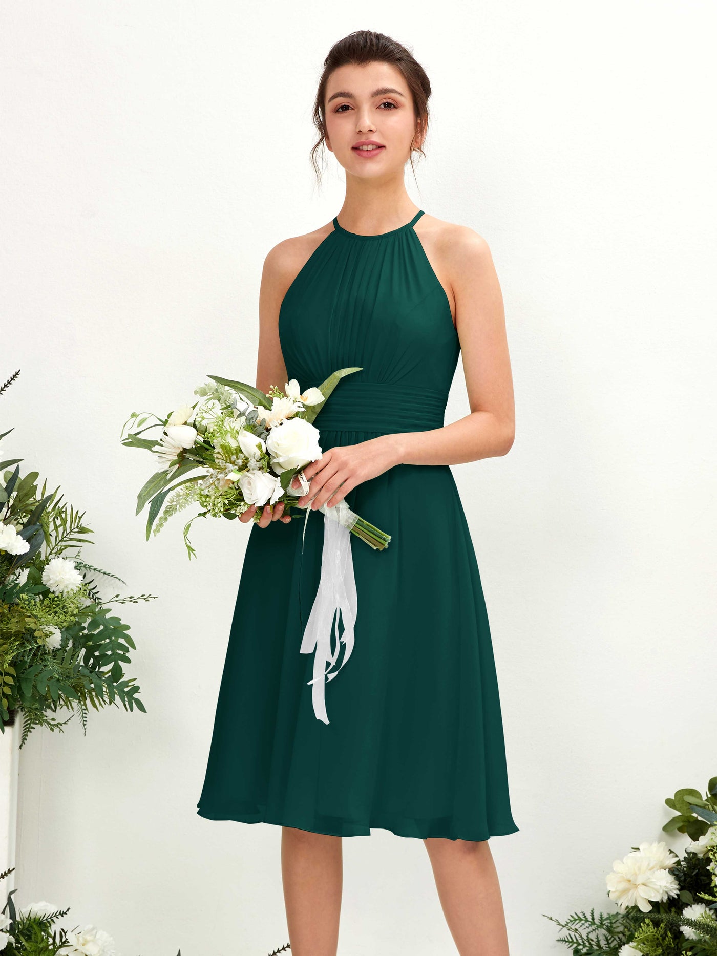 Halter Sleeveless Chiffon Bridesmaid Dress - Dark Emerald (81220117)#color_dark-emerald