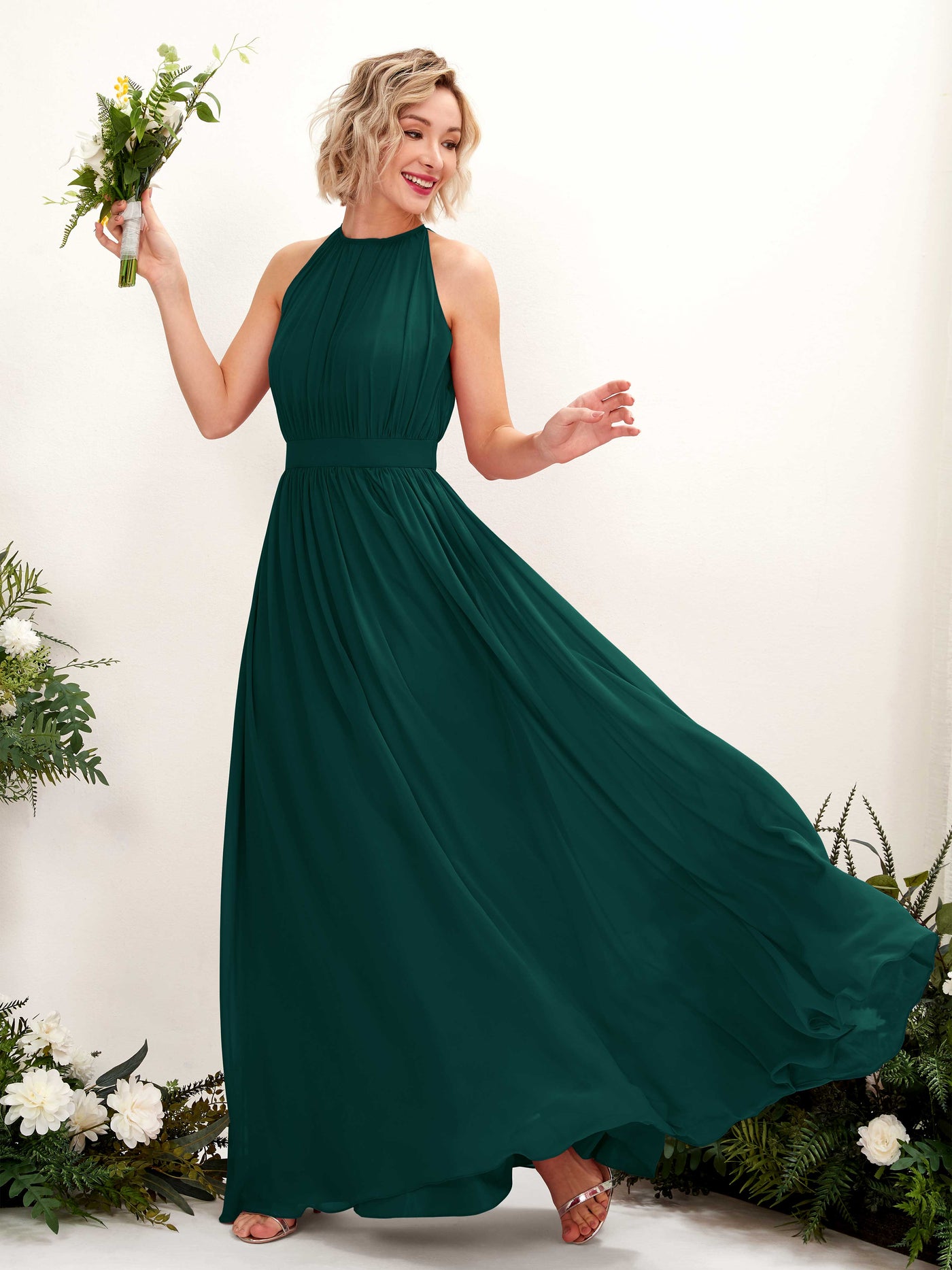 Halter Sleeveless Chiffon Bridesmaid Dress - Dark Emerald (81223117)#color_dark-emerald