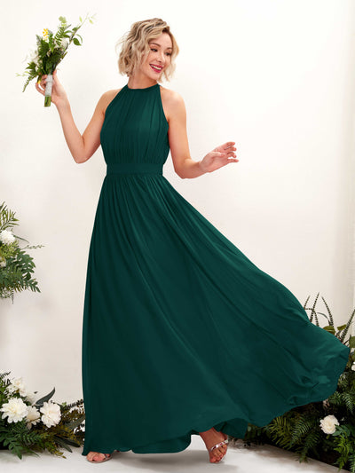 Carlyna Eden A-Line Dark Emerald Bridesmaid Dress Maxi Sleeveless Round Neck Dress Front View #color_dark-emerald