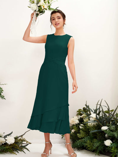 Carlyna Raina Mermaid Dark Emerald Bridesmaid Dress Midi Sleeveless Round Neck Dress #color_dark-emerald