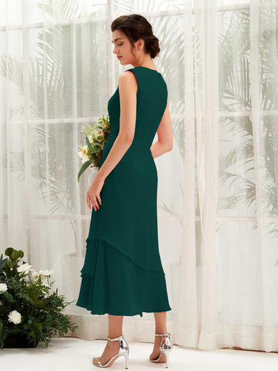 Carlyna Raina Mermaid Dark Emerald Bridesmaid Dress Midi Sleeveless Round Neck Dress #color_dark-emerald