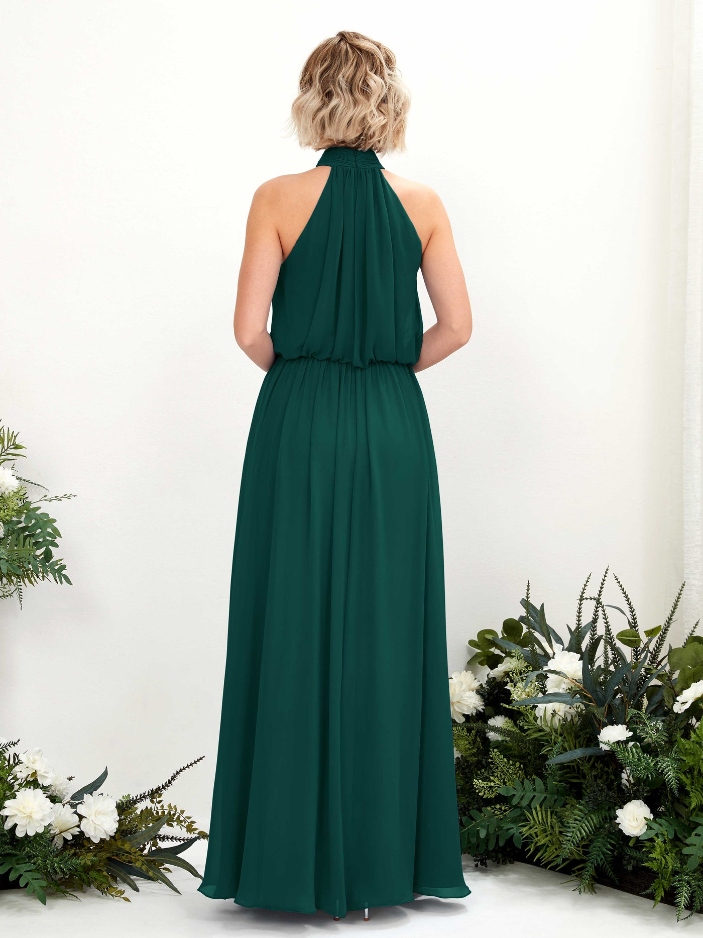 Halter Sleeveless Chiffon Bridesmaid Dress - Dark Emerald (81222917)#color_dark-emerald