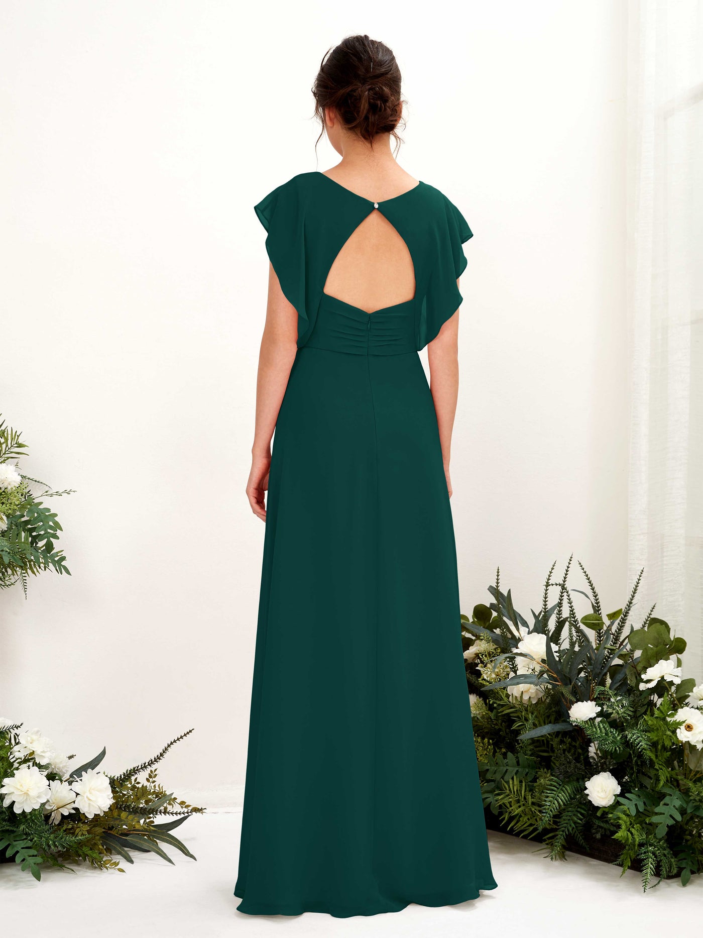 V-neck Cap Sleeves Bridesmaid Dress - Dark Emerald (81225617)#color_dark-emerald
