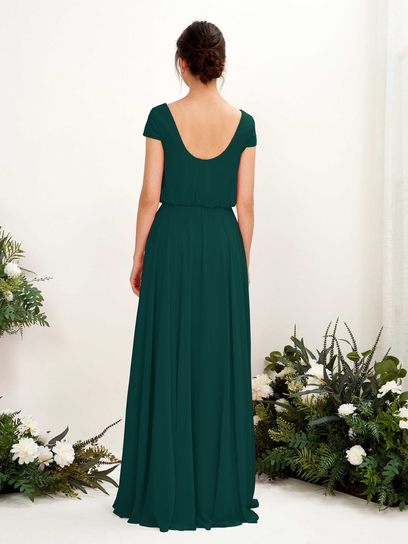 V-neck Cap Sleeves Chiffon Bridesmaid Dress - Dark Emerald (81221817)#color_dark-emerald