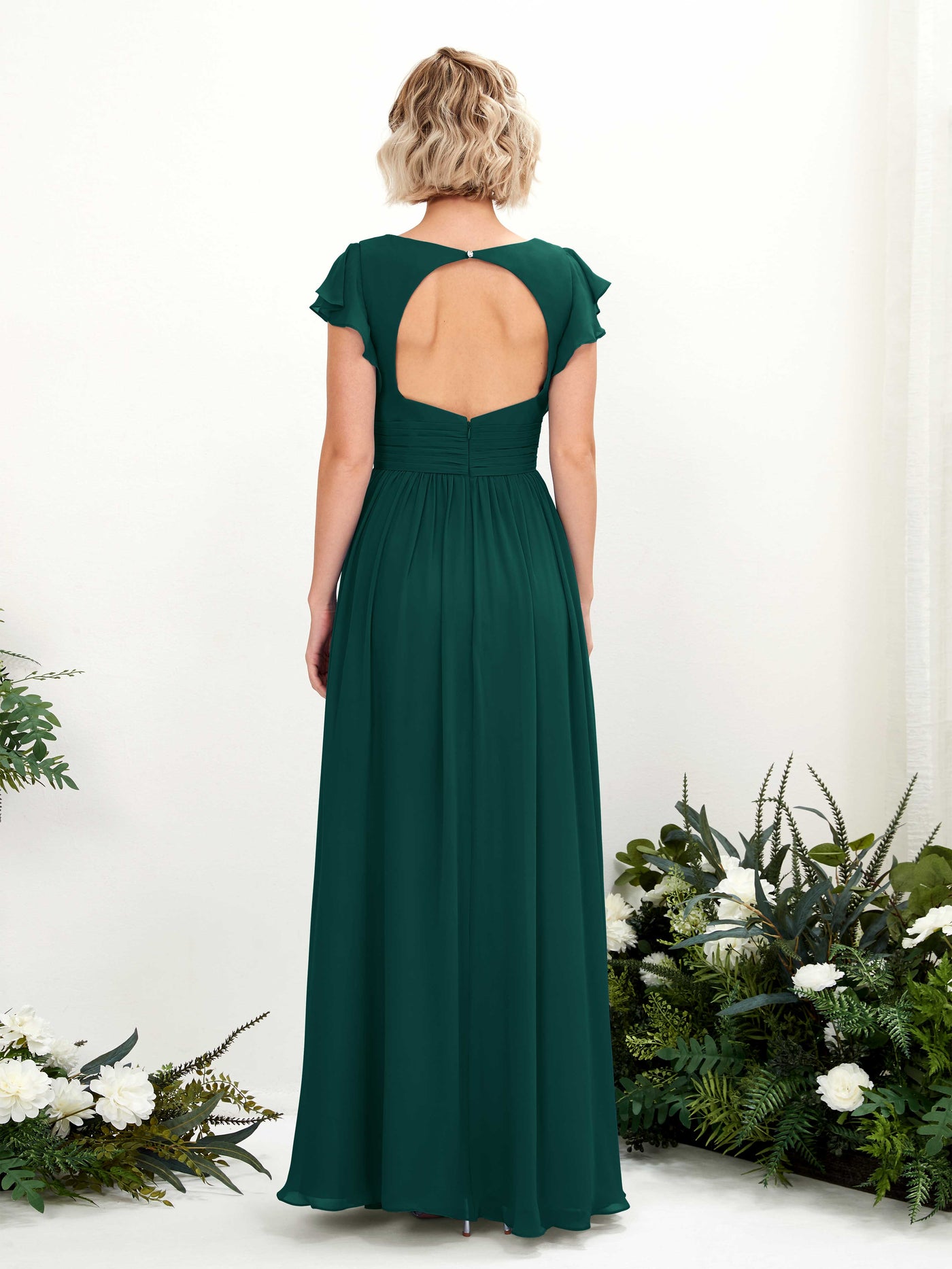V-neck Short Sleeves Chiffon Bridesmaid Dress - Dark Emerald (81222717)#color_dark-emerald