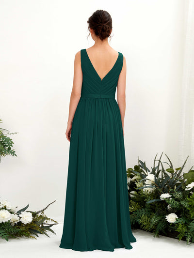Carlyna Barbara A-Line Dark Emerald Bridesmaid Dress Maxi Sleeveless V-Neck Dress Back View #color_dark-emerald