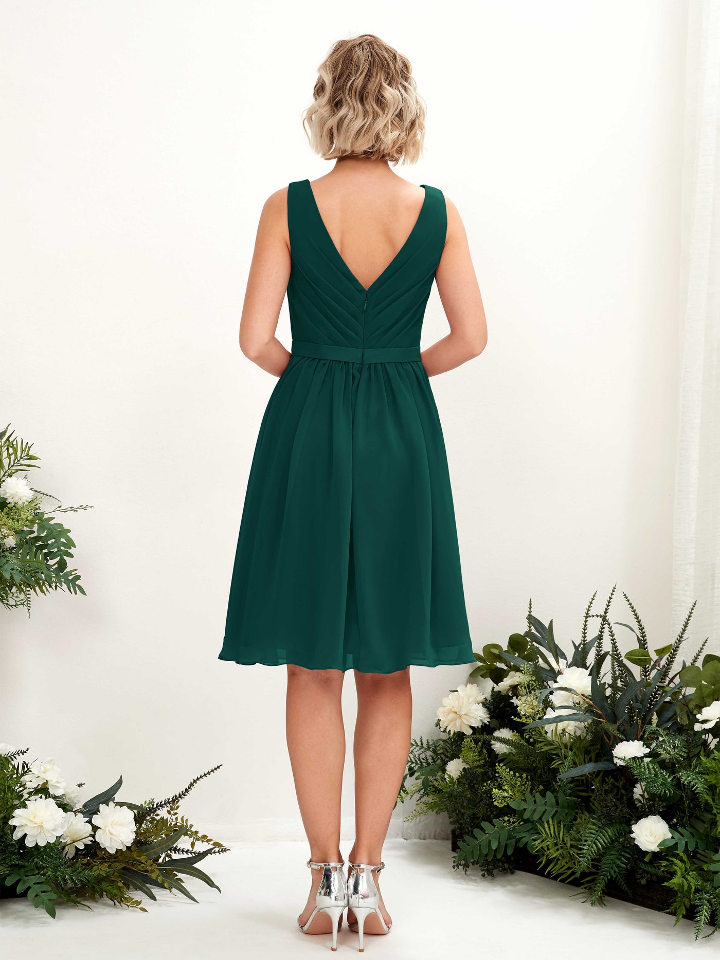 V-neck Sleeveless Chiffon Bridesmaid Dress - Dark Emerald (81224817)#color_dark-emerald