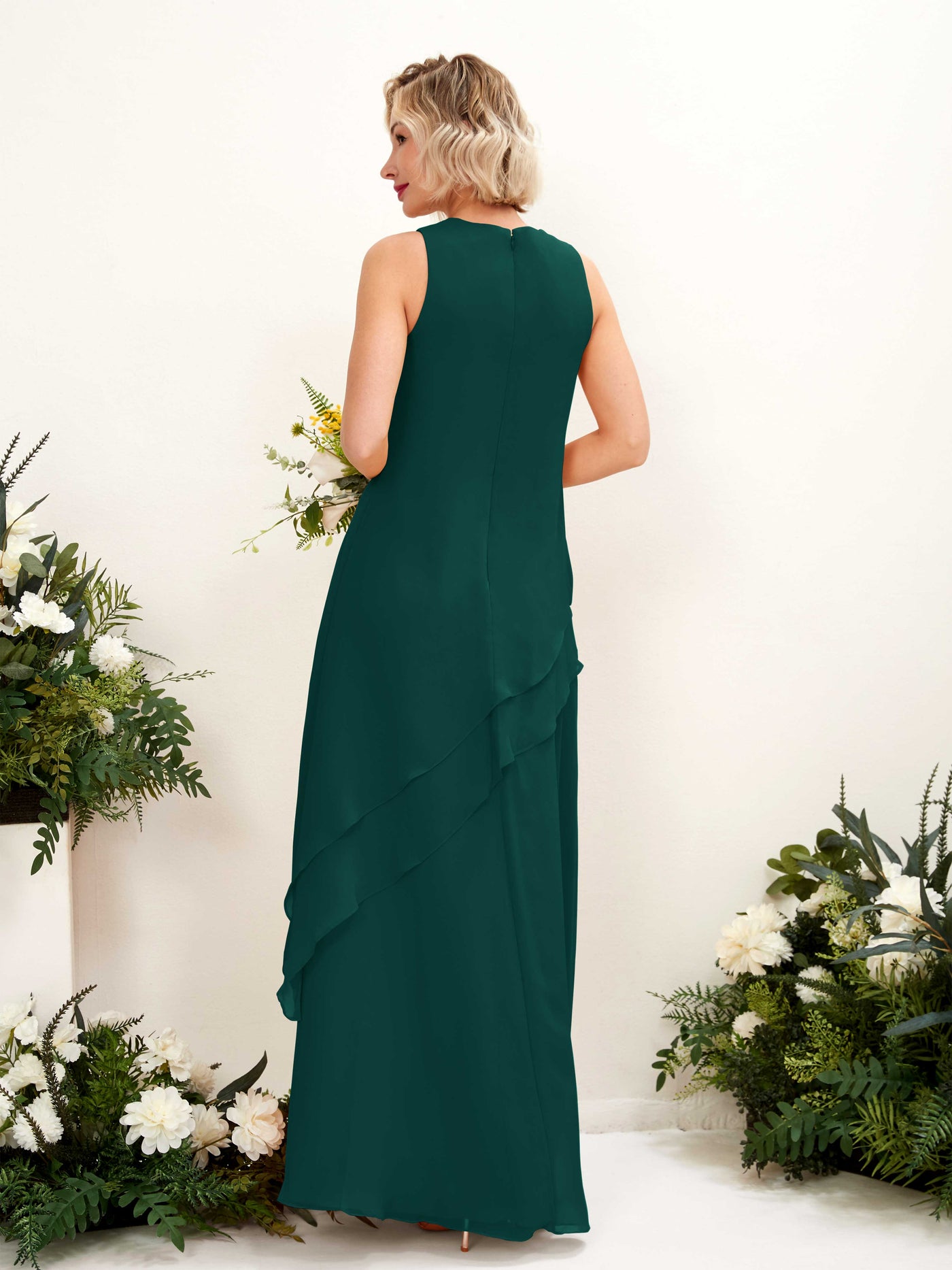 Round Sleeveless Chiffon Bridesmaid Dress - Dark Emerald (81222317)#color_dark-emerald