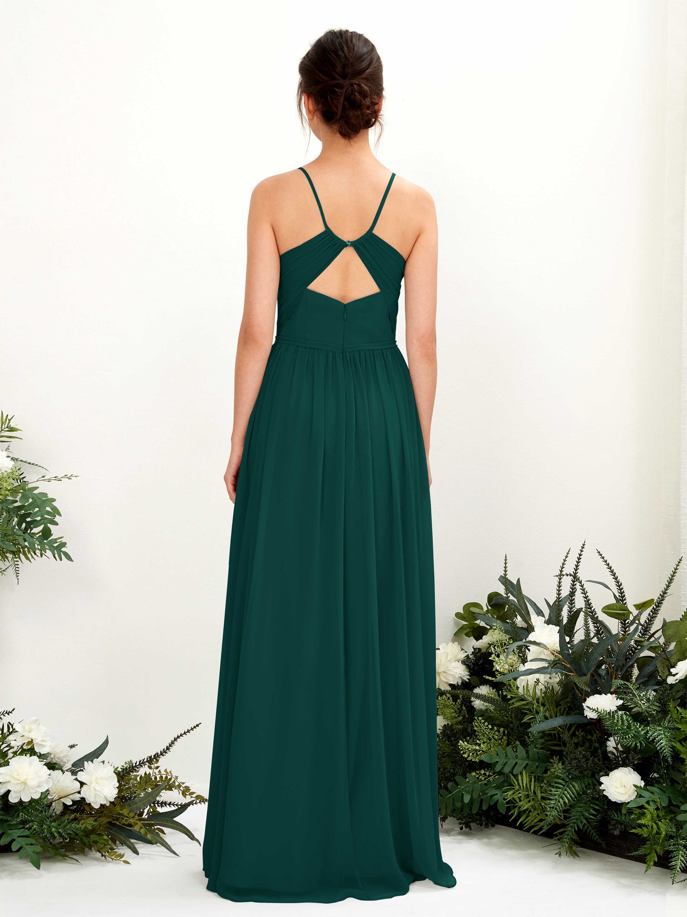 Spaghetti-straps V-neck Chiffon Bridesmaid Dress - Dark Emerald (81221417)#color_dark-emerald