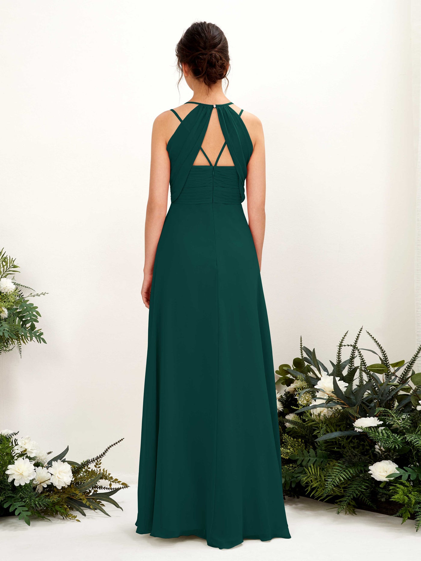 Straps V-neck Sleeveless Chiffon Bridesmaid Dress - Dark Emerald (81225417)#color_dark-emerald
