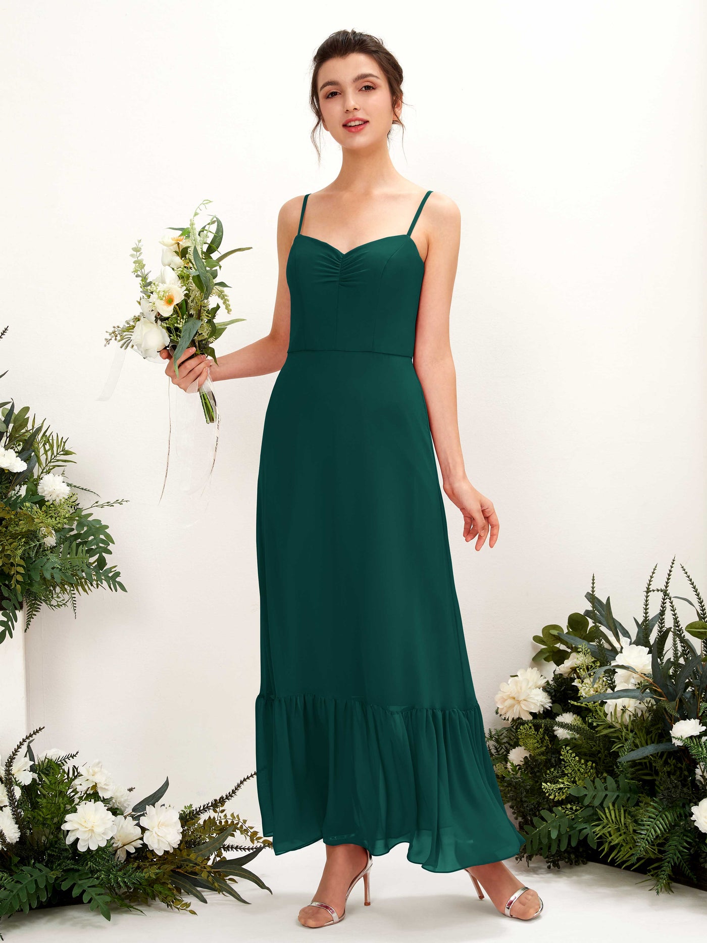 Spaghetti-straps Sweetheart Sleeveless Chiffon Bridesmaid Dress - Dark Emerald (81223017)#color_dark-emerald