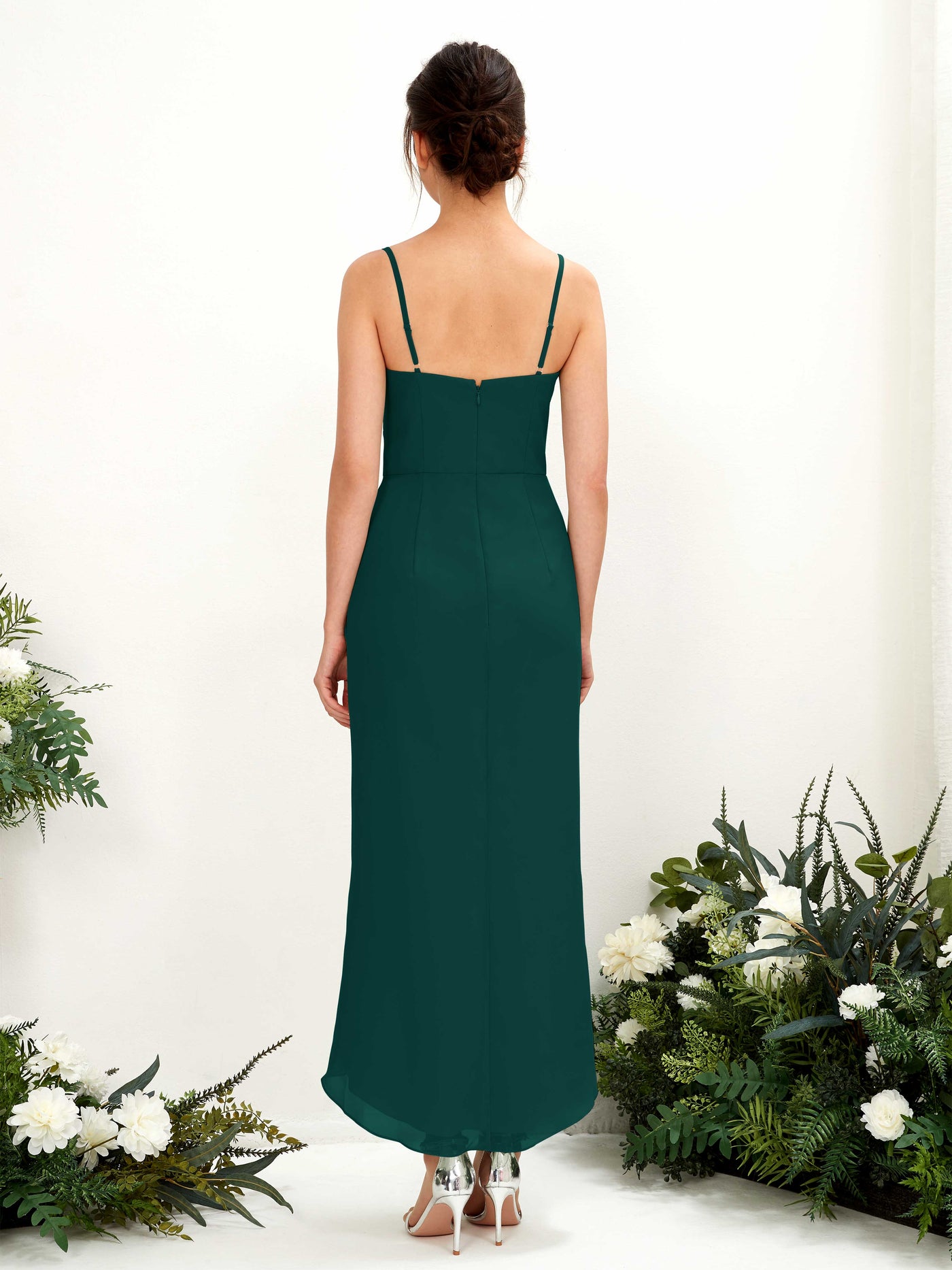 Spaghetti-straps V-neck Sleeveless Chiffon Bridesmaid Dress - Dark Emerald (81221317)#color_dark-emerald