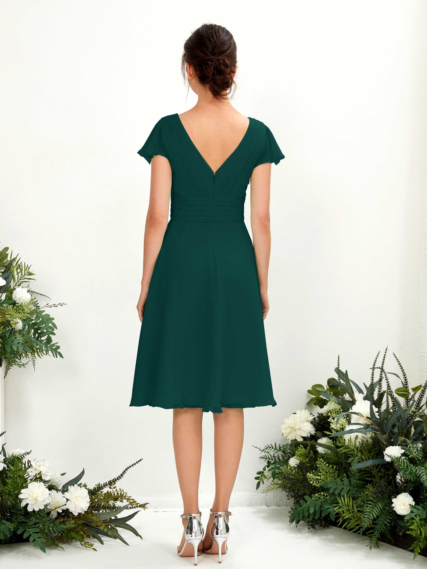 V-neck Short Sleeves Chiffon Bridesmaid Dress - Dark Emerald (81220217)#color_dark-emerald