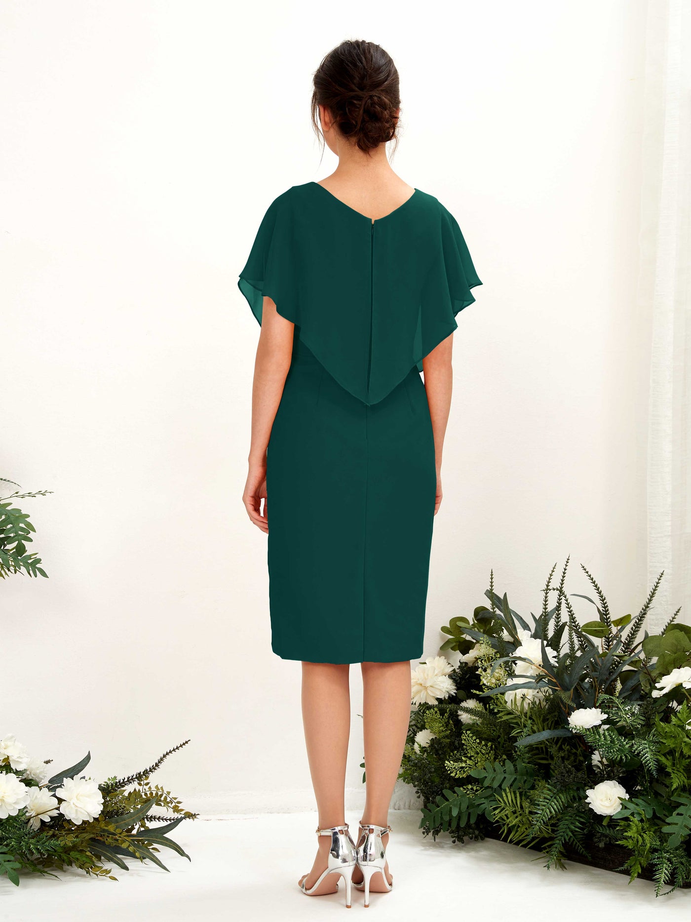 V-neck Short Sleeves Chiffon Bridesmaid Dress - Dark Emerald (81222217)#color_dark-emerald