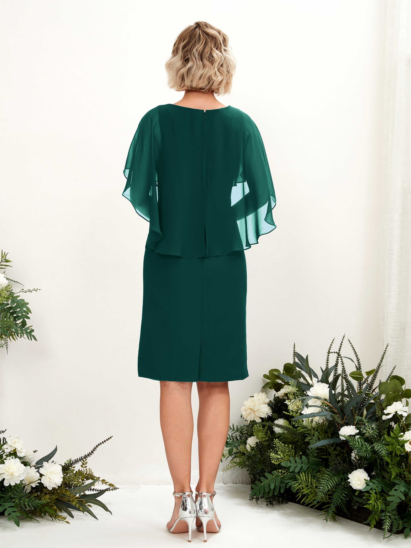 V-neck Short Sleeves Chiffon Bridesmaid Dress - Dark Emerald (81224017)#color_dark-emerald