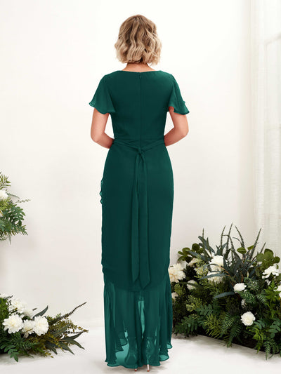 Carlyna Eartha Mermaid Dark Emerald Bridesmaid Dress Maxi Cap Sleeve V-Neck Dress Back View #color_dark-emerald