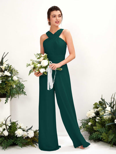 Carlyna Hilona Jumpsuit Dark Emerald Bridesmaid Dress Maxi Sleeveless V-Neck Dress Front View #color_dark-emerald
