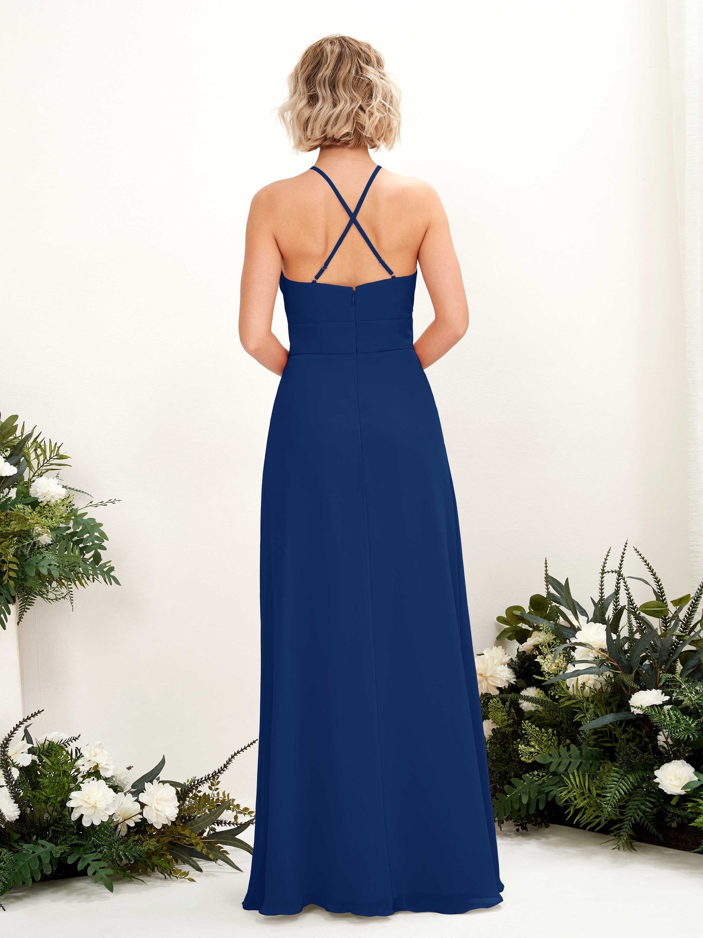 A-line Ball Gown Halter Spaghetti-straps Sleeveless Bridesmaid Dress - Royal Blue (81225237)#color_royal-blue