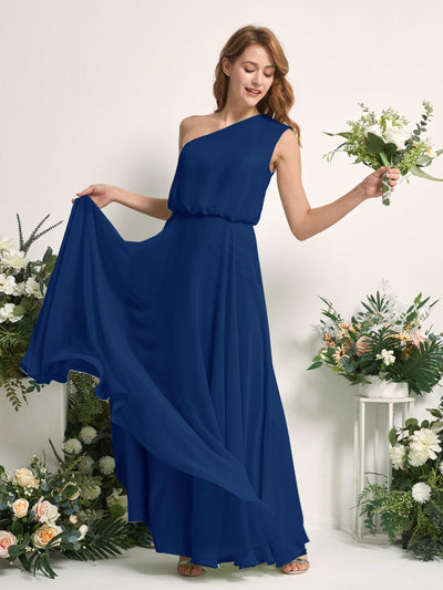 Carlyna Cecily A-Line Royal Blue Bridesmaid Dress Maxi Sleeveless One Shoulder Dress Side View 2 #color_royal-blue