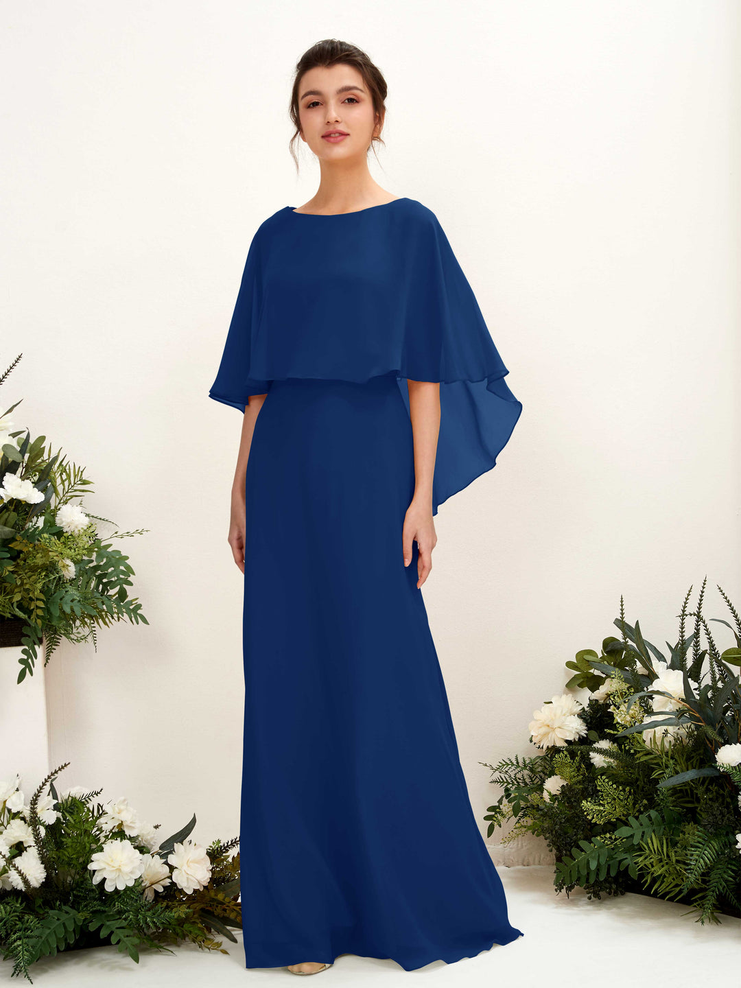 a brown dress in french Goddess Midi - Flutter sleeve Color:Blue Turquoise cream polka dot collective-eligible Sabrina Floor-Length Boat Neck
