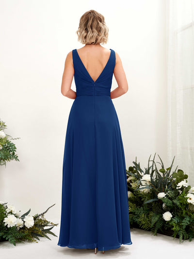 Carlyna Brianna A-Line Royal Blue Bridesmaid Dress Maxi Sleeveless Boat Neck Dress Back View #color_royal-blue