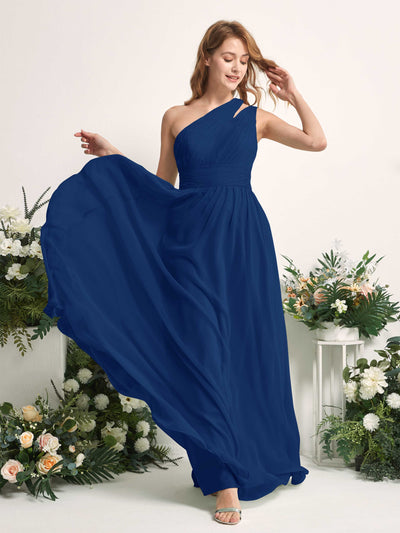 Carlyna Evelyn A-Line Royal Blue Bridesmaid Dress Maxi Sleeveless One Shoulder Dress Side View 2 #color_royal-blue