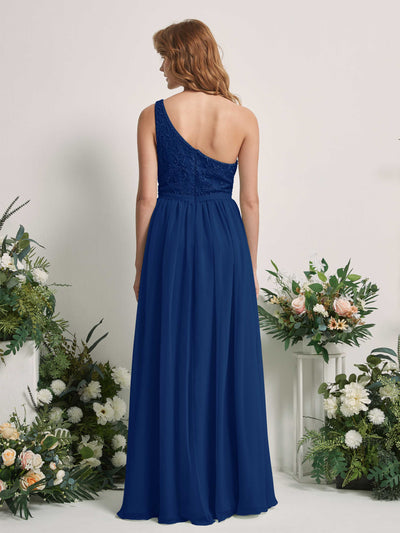 Carlyna Bonita A-Line Royal Blue Embroidered Bridesmaid Dress Maxi Sleeveless One Shoulder Dress Back View #color_royal-blue