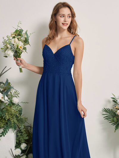 Carlyna Gail A-Line Royal Blue Beaded Bridesmaid Dress Maxi Sleeveless V-Neck Dress Side View 2 #color_royal-blue