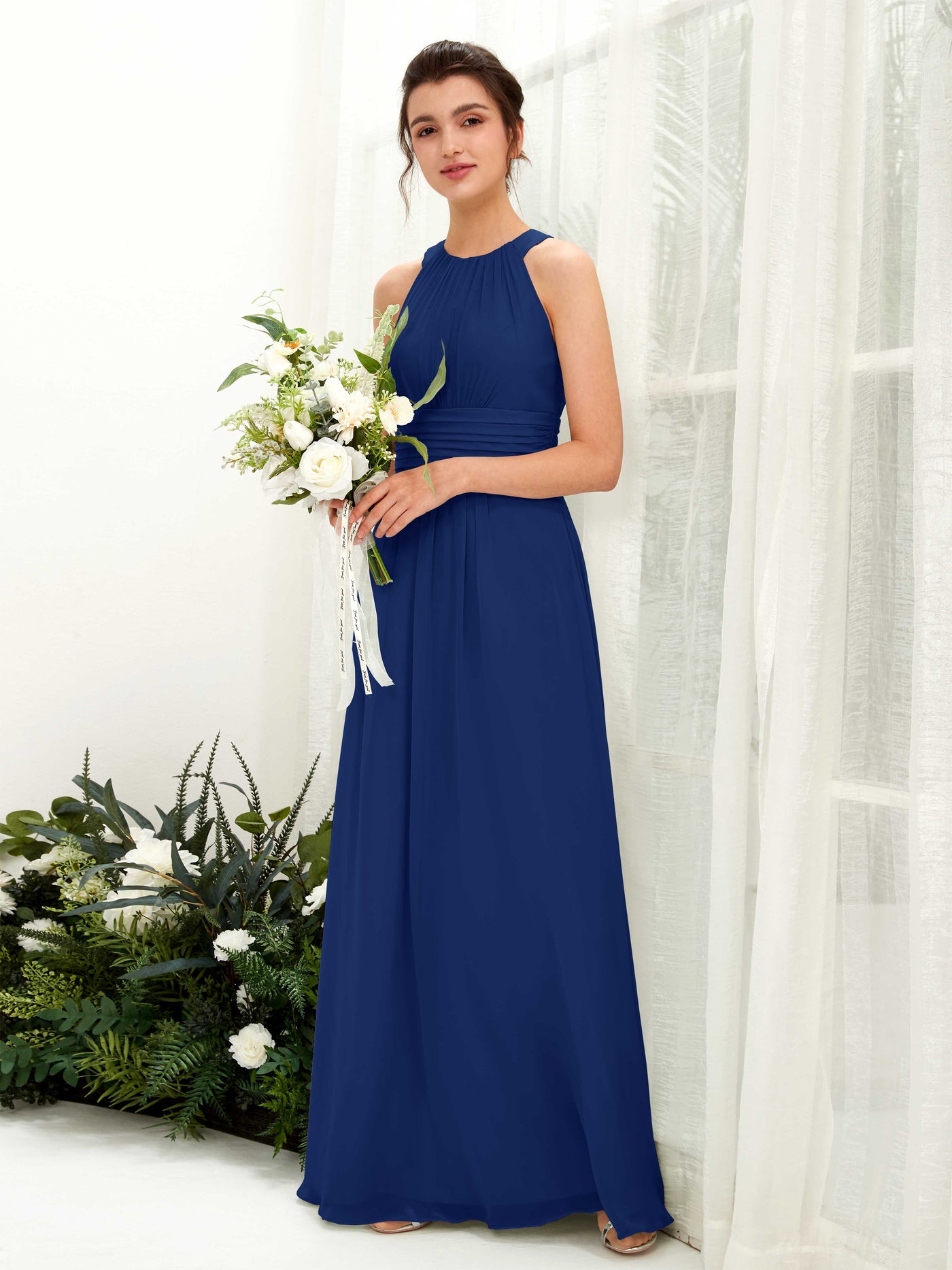 A-line Round Sleeveless Chiffon Bridesmaid Dress - Royal Blue (81221537)#color_royal-blue