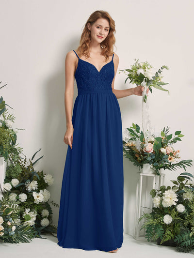Carlyna Alexandra A-Line Royal Blue Beaded Bridesmaid Dress Maxi Sleeveless V-Neck Dress Front View #color_royal-blue