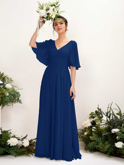 Carlyna Odette A-Line Royal Blue Bridesmaid Dress Maxi Short Sleeve V-Neck Dress #color_royal-blue