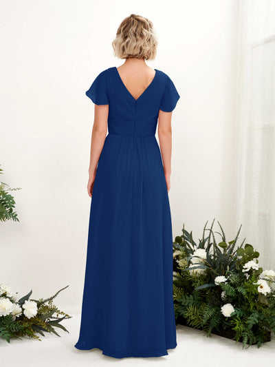 Carlyna Tolly A-Line Royal Blue Bridesmaid Dress Maxi Cap Sleeve V-Neck Dress #color_royal-blue