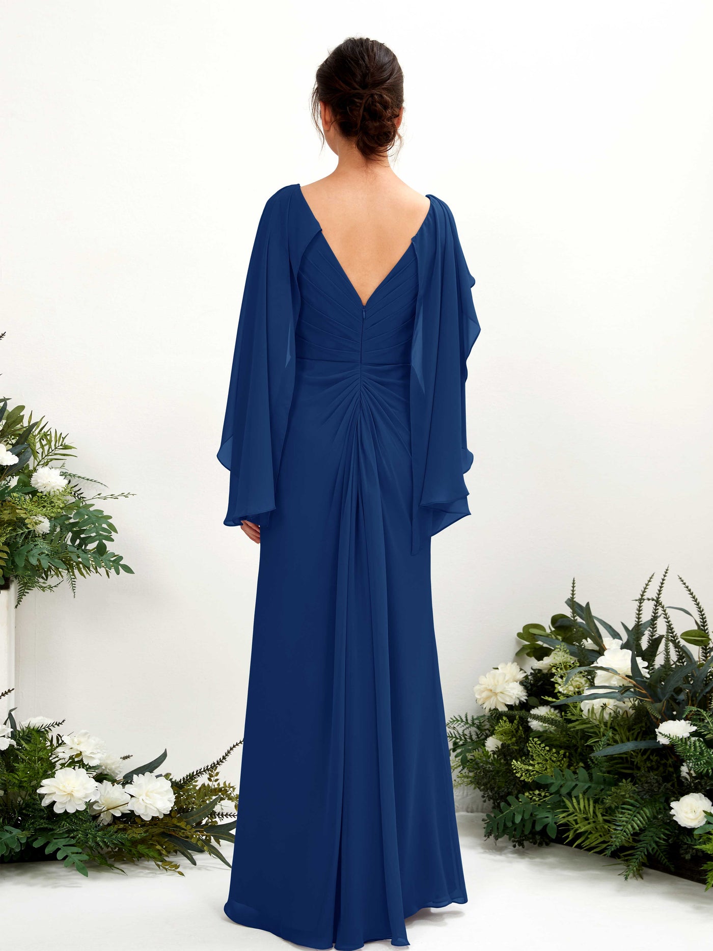 A-line V-neck Chiffon Bridesmaid Dress - Royal Blue (80220137)#color_royal-blue