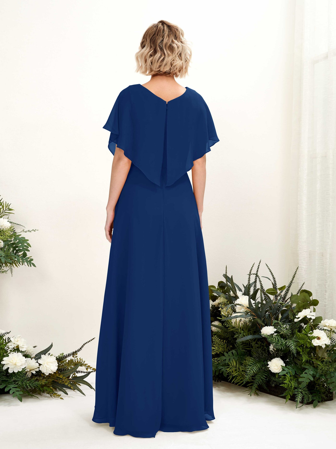 A-line V-neck Short Sleeves Chiffon Bridesmaid Dress - Royal Blue (81222137)#color_royal-blue