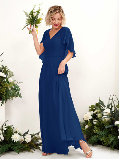 Carlyna Winnie A-Line Royal Blue Bridesmaid Dress Maxi Short Sleeve V-Neck Dress #color_royal-blue