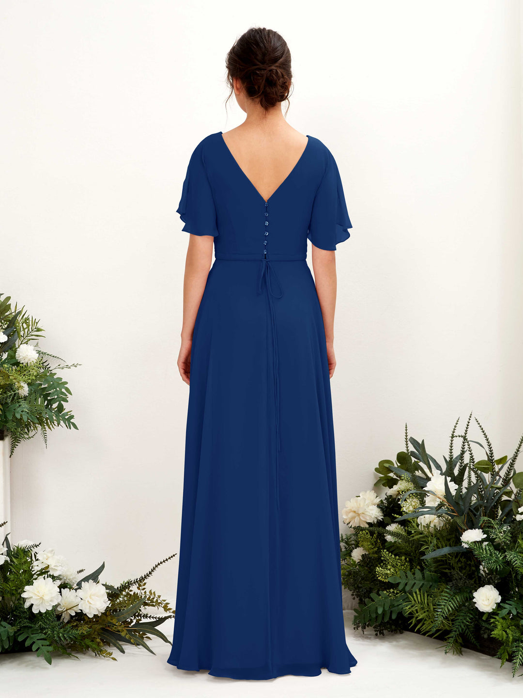 blue dress for baby girl Wedding Royal Blue Bridesmaid Dress Genevieve Ruffles V Neck Long Brid