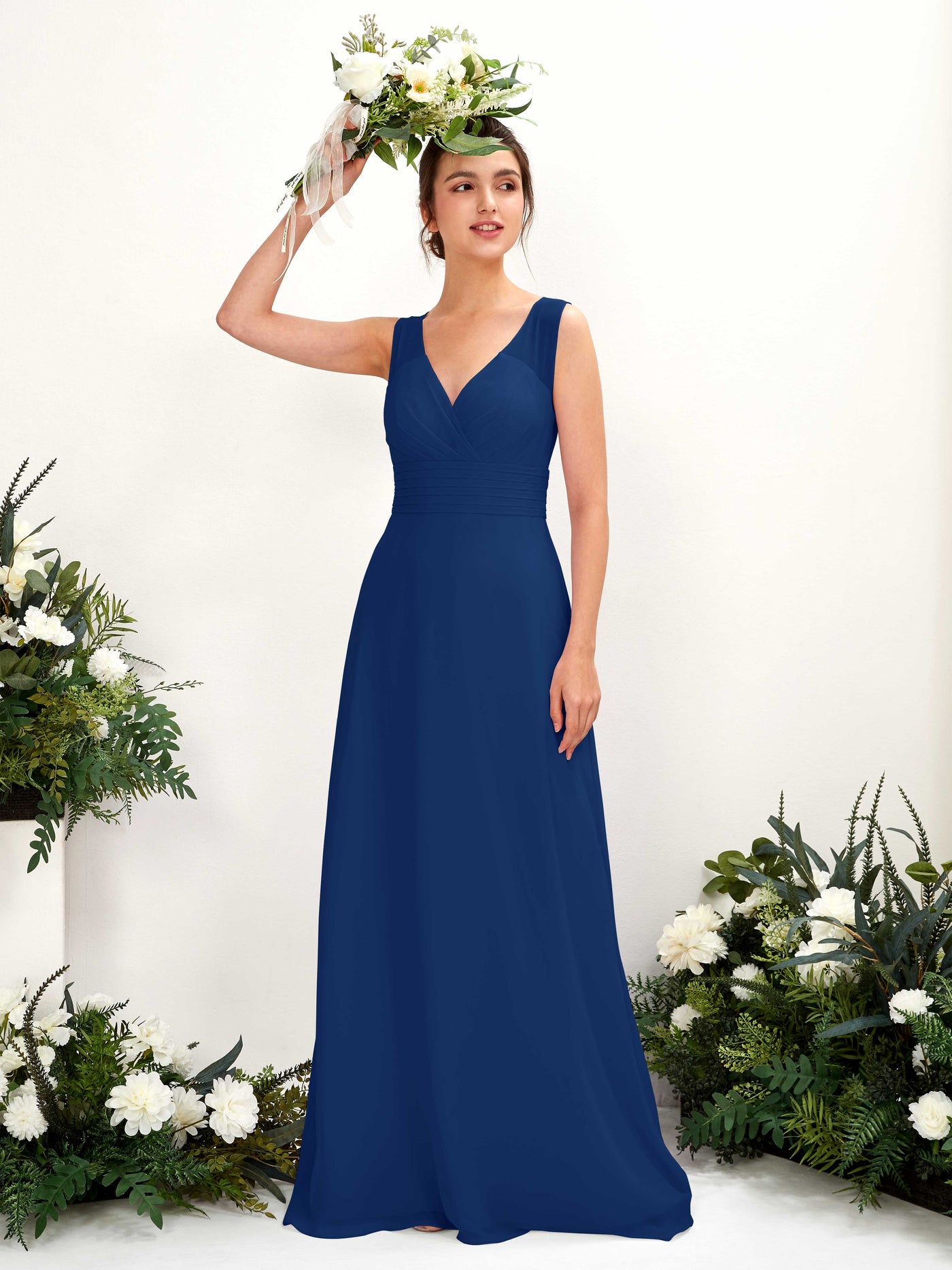 A-line V-neck Sleeveless Chiffon Bridesmaid Dress - Royal Blue (81220937)#color_royal-blue