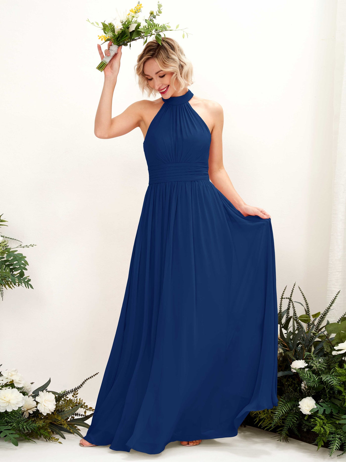 Ball Gown Halter Sleeveless Chiffon Bridesmaid Dress - Royal Blue (81225337)#color_royal-blue
