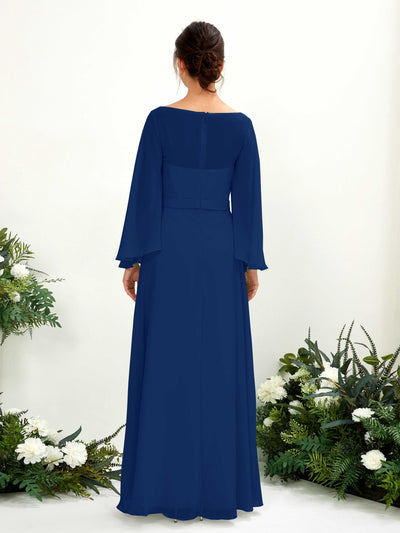 Carlyna Elie A-Line Royal Blue Bridesmaid Dress Maxi Long Sleeve Boat Neck Back View #color_royal-blue