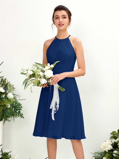 Carlyna Cathie A-Line Royal Blue Bridesmaid Dress Knee-Length Sleeveless Round Neck Dress Front View #color_royal-blue