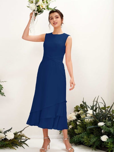 Carlyna Raina Mermaid Royal Blue Bridesmaid Dress Midi Sleeveless Round Neck Dress #color_royal-blue