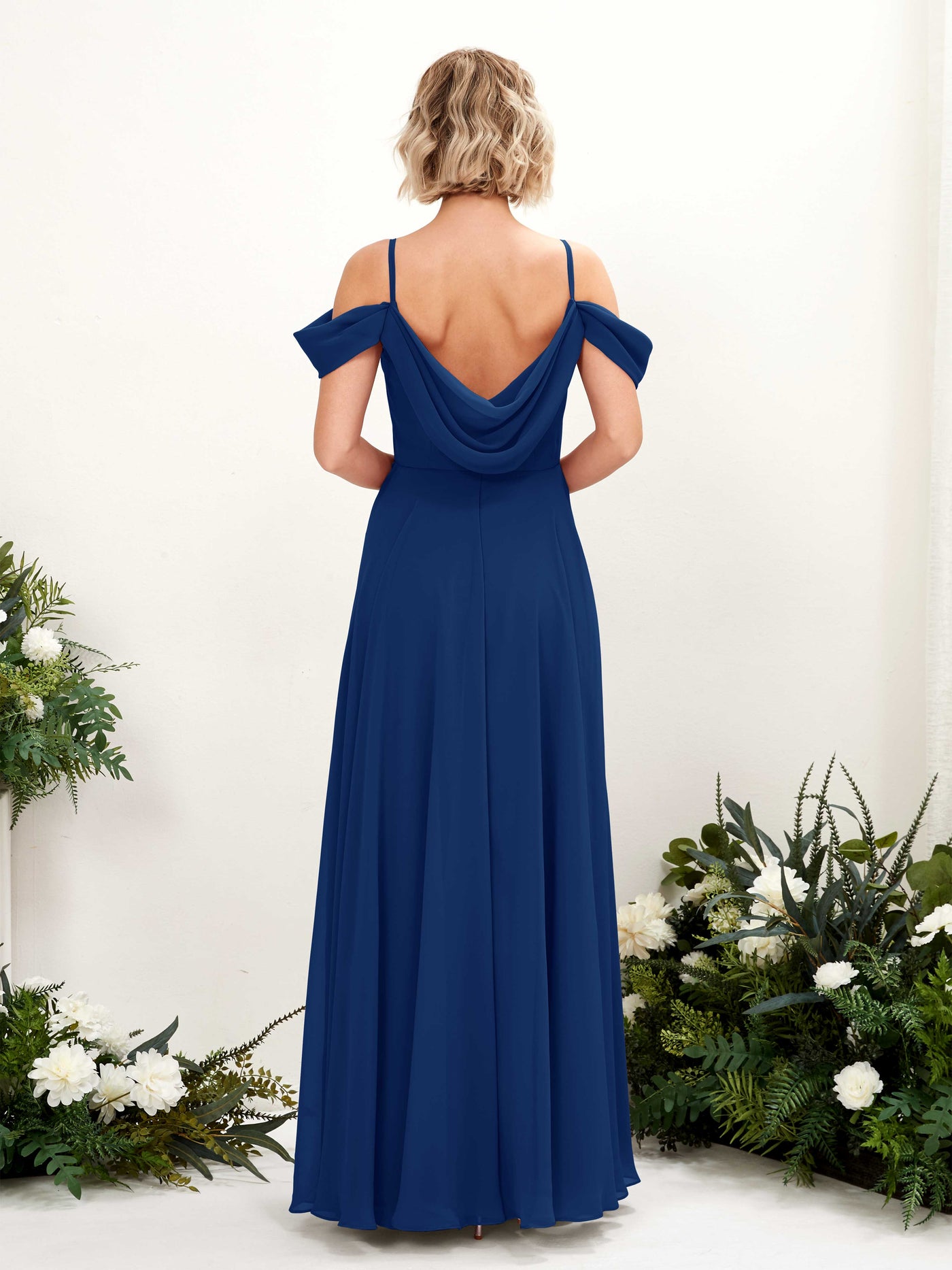 Off Shoulder Straps V-neck Sleeveless Chiffon Bridesmaid Dress - Royal Blue (81224937)#color_royal-blue