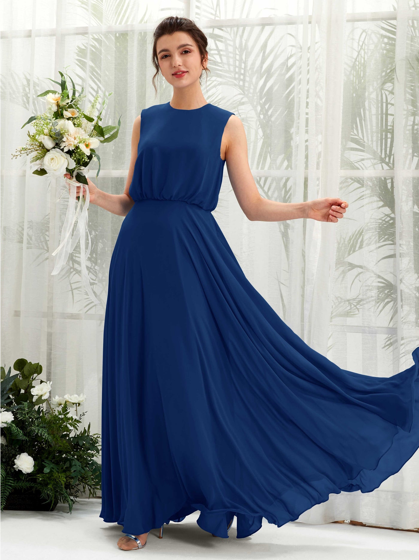 Round Sleeveless Chiffon Bridesmaid Dress - Royal Blue (81222837)#color_royal-blue